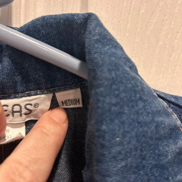 VTG IDEAS Denim Jumpsuit Women Medium Blue Wash Button Front Utility 3/4 Sleeves - Picture 8 of 11